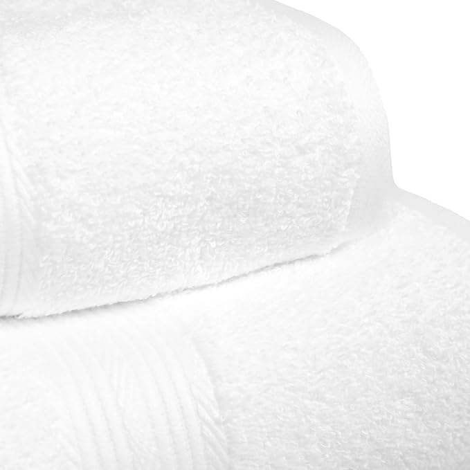 Amazon Basics 6-Piece Oversized Highly Absorbent Fade-Resistant Towel Set, 100% Cotton Towels for Bathroom, Soft, 2 Bath Towels, 2 Hand Towels, 2 Washcloths, White (Pack of 2)