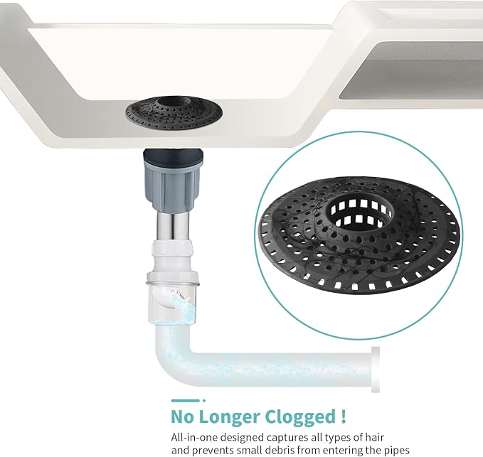 Aluvor Bathtub Drain Hair Catcher,Silicone Tub Hair Catcher Drain Protector | Collapsible Shower Hair Drain Catcher Strainer for 1.48'' to 1.76'' Flat Regular Drains, 3PCS/Black