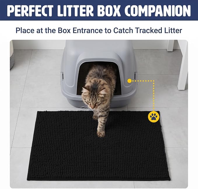 Muddy Mat® | Cat Litter Mat 24"x36", Litter Trapping Mat, Super Absorbent Scatter Control, Soft on Paws, Slip Resistant Washable Kitty Litter Mat, Traps Litter, Protects Floors, Black
