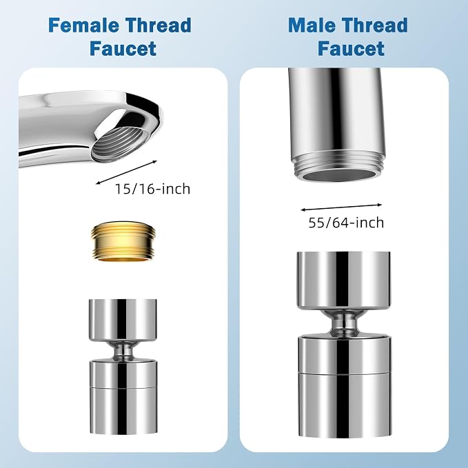 Hibbent Metal Faucet Aerator, 360-Degree Swivel Metal Kitchen Sink Aerator, Dual-function Sink Sprayer Attachment, Faucet Replacement Part 55/64'' Female Thread, Silver