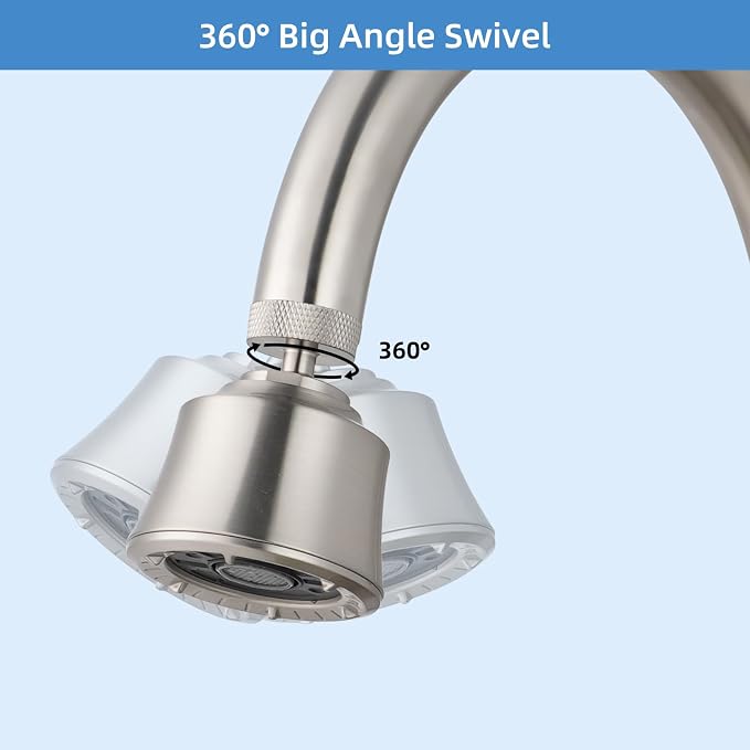 Hygie Rinse Kitchen Sink Faucet Head Replacement, 4 Spray Faucet Sprayer Attachment with Big Angle Swivel, 55/64-27UNS Famale Thread, Male Thread Adapter Included, Brushed Nickel