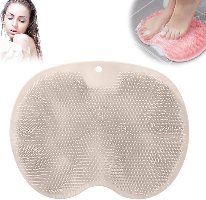 Shower Foot Scrubber Mat with Non-Slip Suction Cups, 2026 New Shower Foot & Back Scrubber Massage Pad, Durable Back Washer Cleaning Pad for Bathroom (Grey)