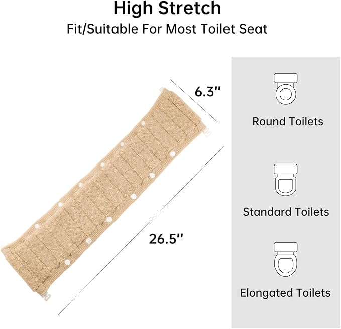 Toilet Seat Cover with Snaps Fixed,Thick Warmer,Machine Washable(beige) | soft thicker warm,easy to install,stretchable,non slip pad,stay in place,universal size,fit most toilet,reusable portable
