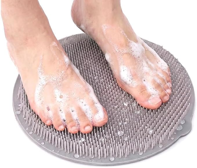 Silicone Shower Foot Scrubber Mat,2025 New Back Exfoliating Bath Wash Pad Wall Mounted Anti-Slip Suction Cups Foot Scrubber,Deep Cleaning Brush Back Massager Pad for Women Men (C-Grey)