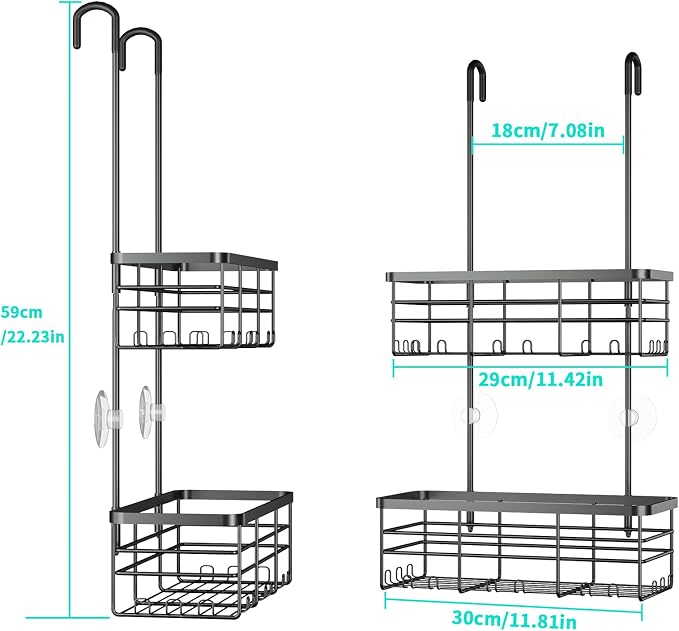 HapiRm Hanging Shower Caddy Organizer - No Drilling Shower Organizer with Hooks, Rustproof & Waterproof 304 Stainless Steel Bathroom Shelves - Black