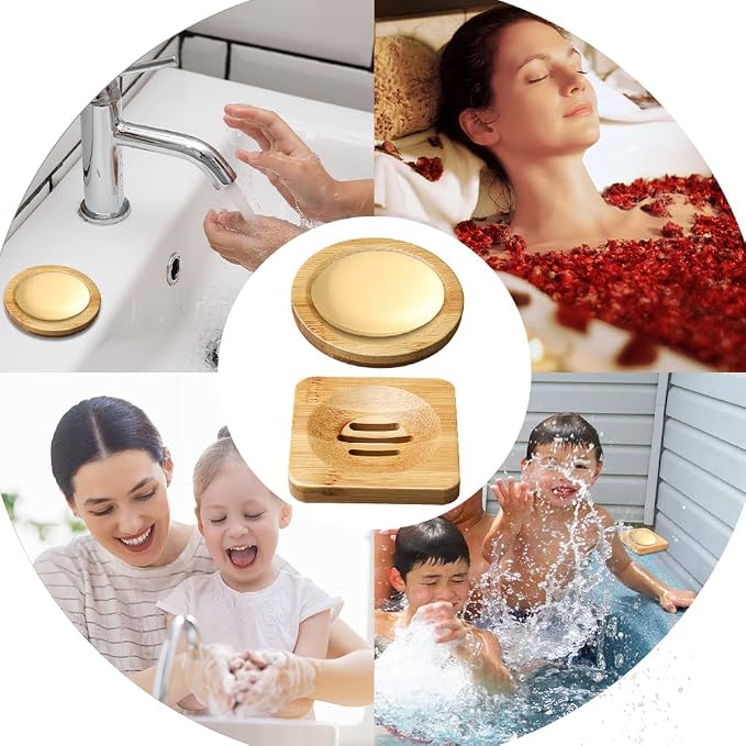 12 Pcs Bamboo Soap Dishes, Wooden Soap Tray Soap Holder, Shampoo Bar Holder Bar Soap Holder for Bathroom, Kitchen (Square & Round)