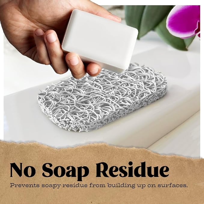 Soap Bar Holder - Flexible Shower Tray with Self-Draining Design - Soap Saver Pad Made of BPA-Free Bioplastic - Handmade Soap Lifts for Bar Soap, Dishes, Shower & Bathroom Sink - 2-Pack (Whitecolor)