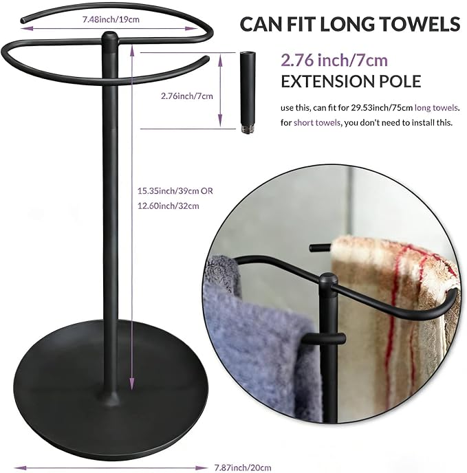 Hand Towel Holder Countertop with Storage Tray Weighted (Matte Black) | heavier base | electroplated for a lasting shine | bathroom organizer | storage tray for watch, necklaces, glasses, earring