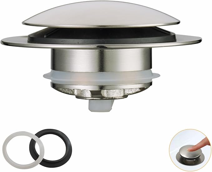 Brushed Bathtub Drain Stoppers, Wellup Universal Pop Up Bathtub Drain Stopper Replacement, Tip Toe & Lift and Turn Tub Plug, Stainless Steel Drain Conversion Kit for 1-3/8"and 1-1/2" Bathroom Drains