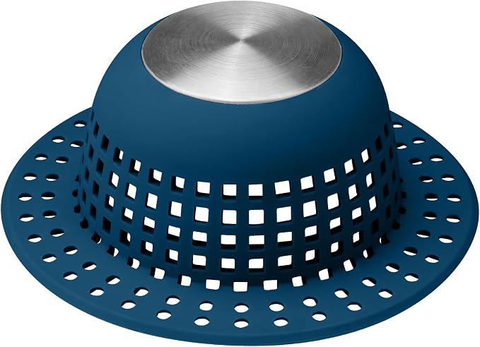 Aluvor Shower Drain Hair Catcher Bathtub Drain Cover Sink Drain Protector | Bathroom Sink & Bathtub Drain Strainer for Pop-Up & Regular Drains, Silver Navy Blue