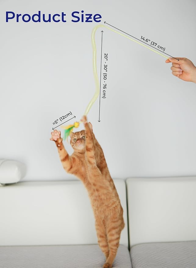 Cat Toys for Indoor Cats, Interactive Cat Wand Toy 3 Pack with Feathers, Mesh Tube, Bell & Pom Pom, Cat Teaser Wand, Cat Fishing Pole Toy for Kittens and Adult Cats