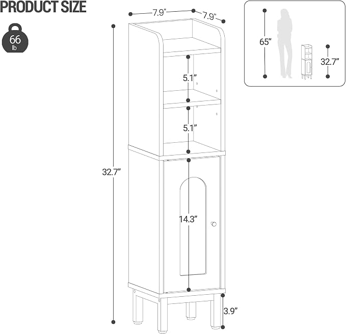 Hzuaneri Bathroom Storage Cabinet, Small Corner Floor Cabinet with Door and Shelves, Narrow Toilet Paper Holder, Bathroom Organizer with Adjustable Shelf, for Small Spaces, Rustic Brown BC08201X
