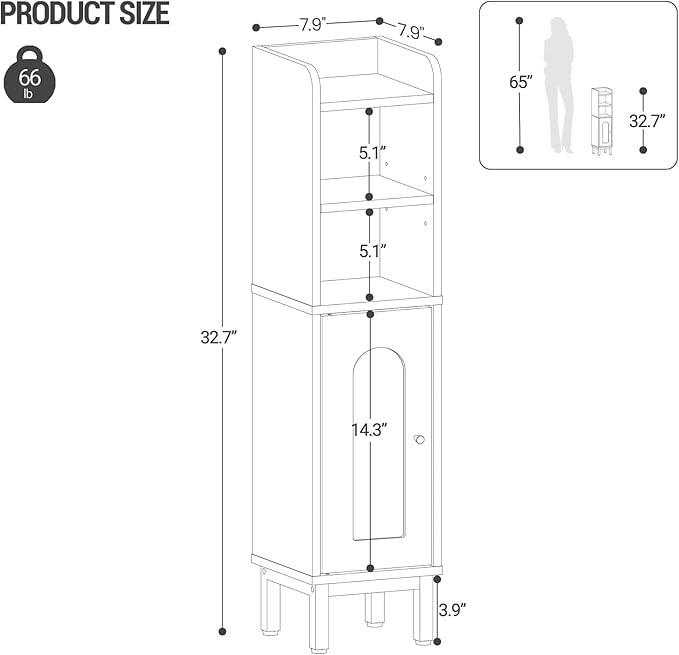 Hzuaneri Bathroom Storage Cabinet, Small Corner Floor Cabinet with Door and Shelves, Narrow Toilet Paper Holder, Bathroom Organizer with Adjustable Shelf, for Small Spaces, Black BC08206X
