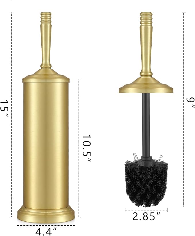 Gold Toilet Brush and Holder Set,Toilet Bowl Brush and Holder | Heavy Duty Toilet Brush for Bathroom, Stainless Steel Toilet Cleaner Brush,Deep Cleaning,Space Saving,Covered Brush