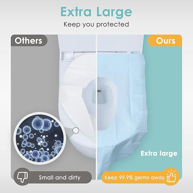 TRIPTIPS Toilet Seat Covers Disposable Travel Pack 60 count｜Faster use-Sticker free｜Waterproof｜XL Disposable Toilet Seat Cover for Adults and Kids, Individually for Public Restroom/Airplane (60pcs)