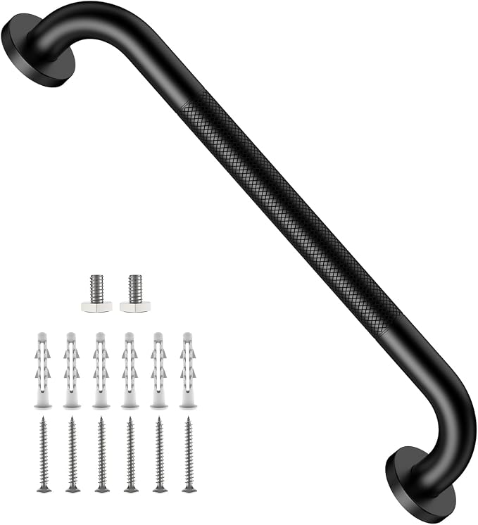 16 Inch Grab Bars for Shower, ZUXET Safety Shower Handle for Seniors w/Knurled Texture, 304 Stainless Steel Anti-Slip Safety Handrail, Handicap Elderly Bathtub Toilet Bathroom Assist (Matte Black)