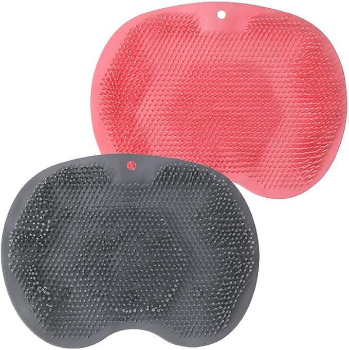 Silicone Shower Foot Scrubber Mat, Silicone Shower Foot Brush Pad for Home, 2025 Upgrade with Non-Slip Suction (Gray+Pink)