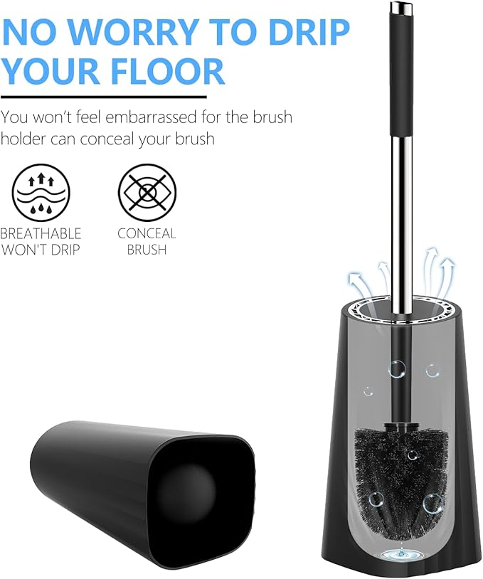 SetSail Toilet Brush, Compact Size Toilet Bowl Brush and Holder Toilet Brushes for Bathroom with Stainless Steel Handle Toilet Cleaner Brush with Durable Scrubbing Bristles, 2 Packs