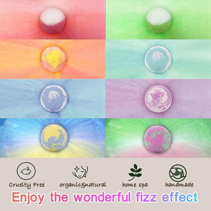 Bath Bomb Gift Set for Women, 8 Pcs Bath Bombs for Girls, Natural Bubble Bathbombs with Essential Oils, Self Care Gifts, Relaxation Spa Gift Basket,Birthday, Mothers Day Gifts for Mom, Wife,