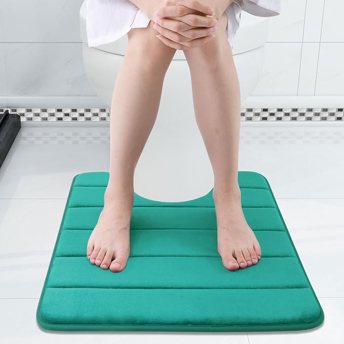 Buganda Memory Foam U-Shaped Toilet Rugs 24 x 20, Absorbent Bathroom mat | Teal, Thick Soft Machine Washable toilet mat for bathroom, Contour Bath Rugs Mat for Toilet Base