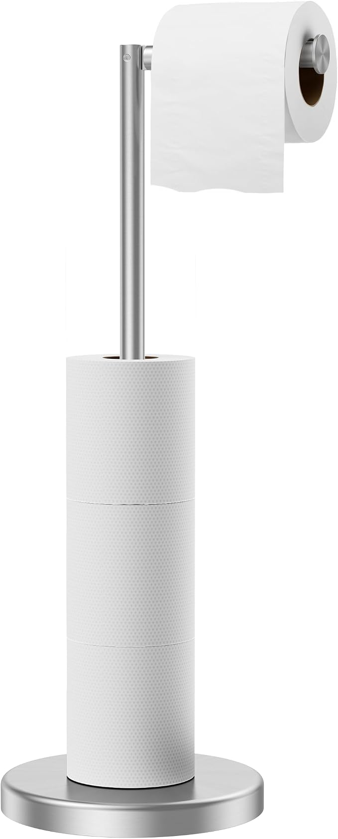 FORIOUS Toilet Paper Holder Stand with Storage for 4 Rolls, Brushed Nickel | Modern Freestanding SUS 304 Stainless Steel Bathroom Tissue Roll Organizer with Heavy Anti-Slip Weighted Base