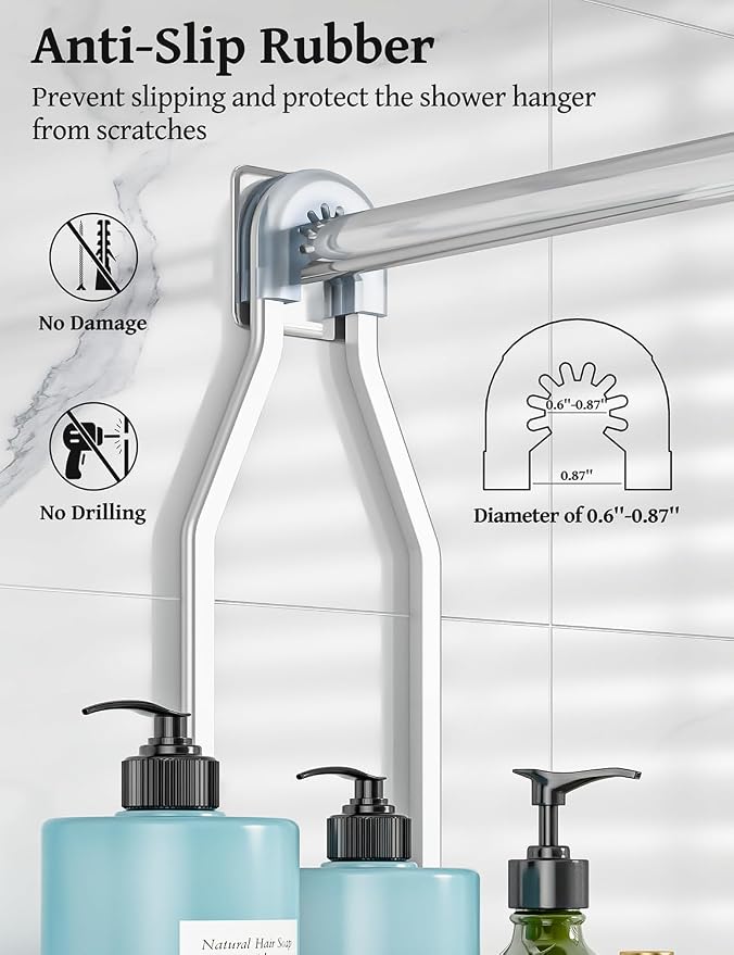 Never Rust Shower Caddy Hanging, Aluminum Shower Racks for Inside Shower, 3-Tier Shower Organizer Hanging Over Shower Head with Hooks and Soap Holder, Silver