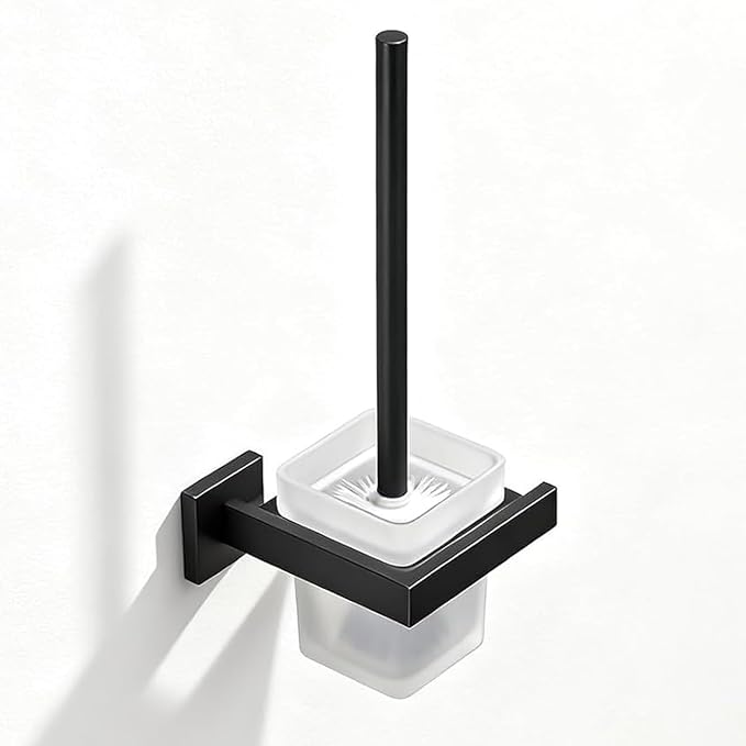 Matte Black Toilet Brush and Holder Set, NEWRAIN Wall Mounted Toilet Bowl Brush with Long Handle, Stainless Steel Toilet Brushes for Bathroom-Space Saving