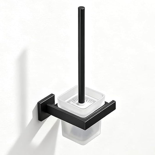 Matte Black Toilet Brush and Holder Set, NEWRAIN Wall Mounted Toilet Bowl Brush with Long Handle, Stainless Steel Toilet Brushes for Bathroom-Space Saving