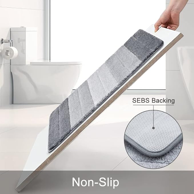3 Pcs Ombre Bath Mat Set for Bathroom, Non Slip Ultra Soft and Thick Water Absorbent Bath Carpet, Machine Washable & Quick Dry Bathroom Rug, for Bedroom Door Living Room,Grey