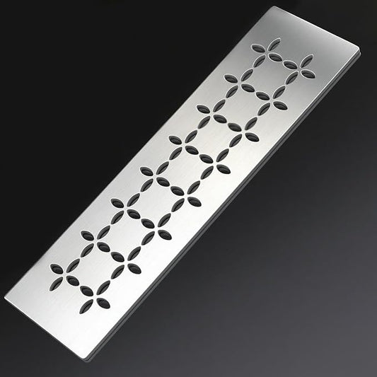 Floral Design Brushed Stainless Steel Shower Shelf for 12" Prefab Niches - Tool-Free Drop-in, Fits Standard 1/8 Inch Grout Lines (Matte Silver)