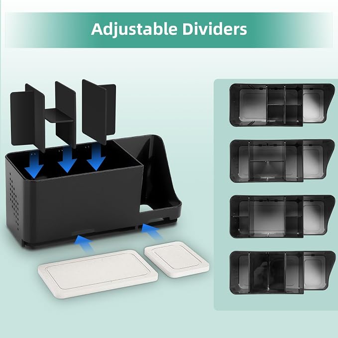 YONGAIJIA Toothbrush Holder for Bathroom Organizer with Diatom mud Board，Detachable 8 Slots Kids Electric Toothbrush Holder and Toothpaste Stand for Countertop Accessories Storage (Black)