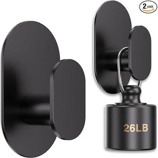 Aikzik Adhesive Hooks, 26LB Extra Strong Heavy Duty Wall Hooks for Hanging Coat, Robe, Towel, Dogs' Leads and Collars Stainless Steel Waterproof Stick on Bathroom/Shower, Door - 2 Pack (Matte Black)