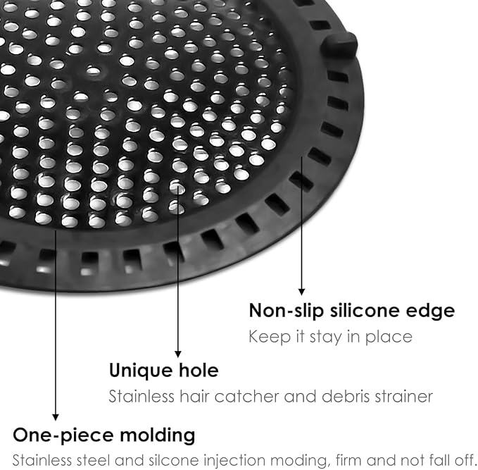 Huntonry Hair Catcher Shower & Tub Drain Protector, Bathtub & Sink Drain Strainer, Flat & Round, Black