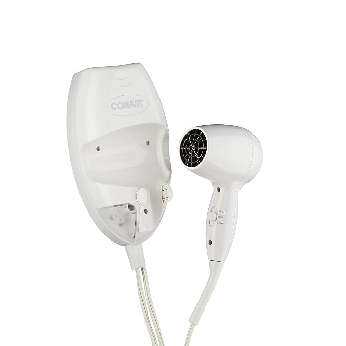 Conair Wall-Mount Hair Dryer,1600W Blow Dryer with LED Nightlight,2 Heat 2 Speed Settings,White,(Pack of 4)