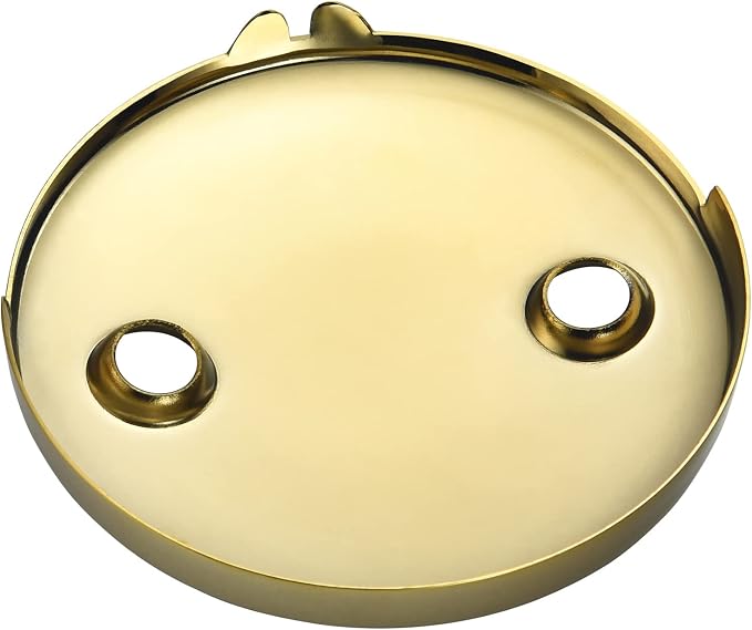2 Hole Bathtub Overflow Plate, 3-3/16 Inches Diameter, Polished Brass