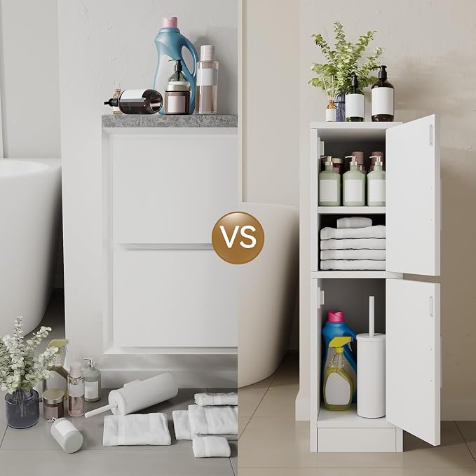 IBUYKE Small Bathroom Storage Cabinet, Narrow Beside Tolite Cabinet with 2 Doors & Adjustable Shelf, Small Bathroom Organizer, Space-Saving Storage Solution for Toilet, Laundry Room UWBS002W