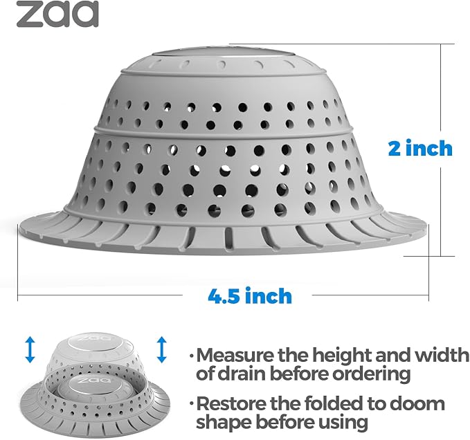 Shower Drain Hair Catcher Bathtub Drain Strainer Sink Drain Protector | Collapsible Pop-Up Drain Hair Catcher, Traps Hair & Prevents Clogs, Easy to Clean, Bathroom Fixture Accessories, Gray