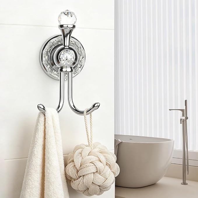 Chrome Crystal Towel Hooks for Bathroom Wall Mounted Hand Towel Holder Kitchen Robe Hook Bedroom Towel Hanger,Drilling Installation