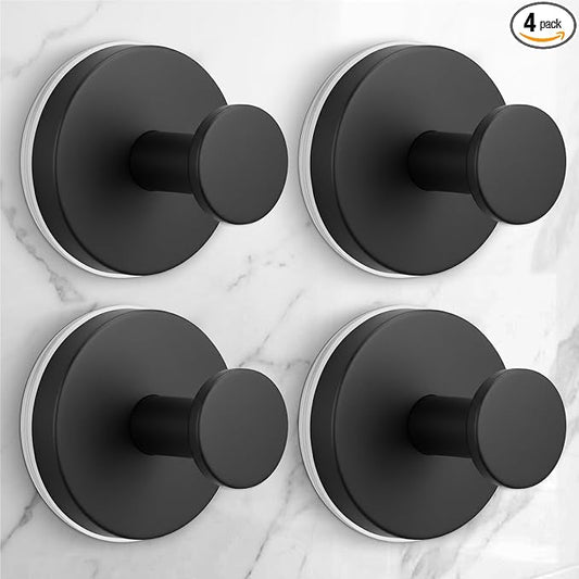 Large Suction Cup Hooks for Shower,Glass Window&Door,Mirror,Reusable Shower Hooks,No-Drill Removable Towel Hooks for Bathroom,4 Packs(Matte Black)