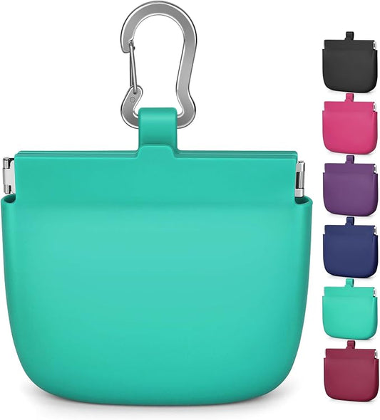 1 Cup Silicone Dog Training Treat Pouch(Turquoise) | Clip on Leash or Belt Loop, One-Hand Access with Pull Tab, Small Pocket Sized, Auto Closing Lid for Pet Training & Walking