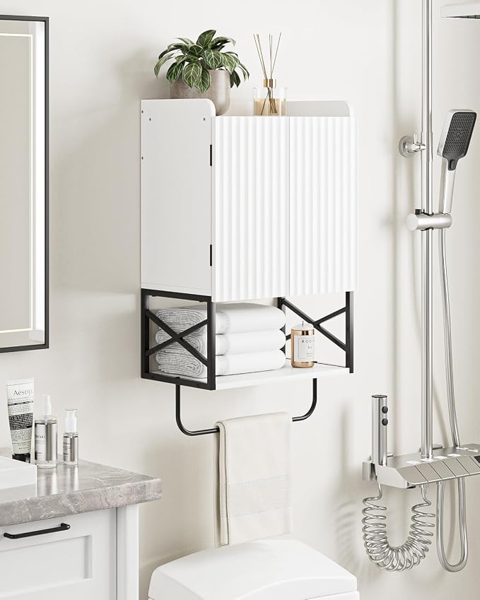 Masupu Bathroom Cabinet Wall Mounted, Wooden Medicine Cupboard with Adjustable Shelves, Space-Saving Wall Storage Unit for Bathroom, Kitchen and Living Room (9" D x 15.35" W x 27.16" H,Modern White)