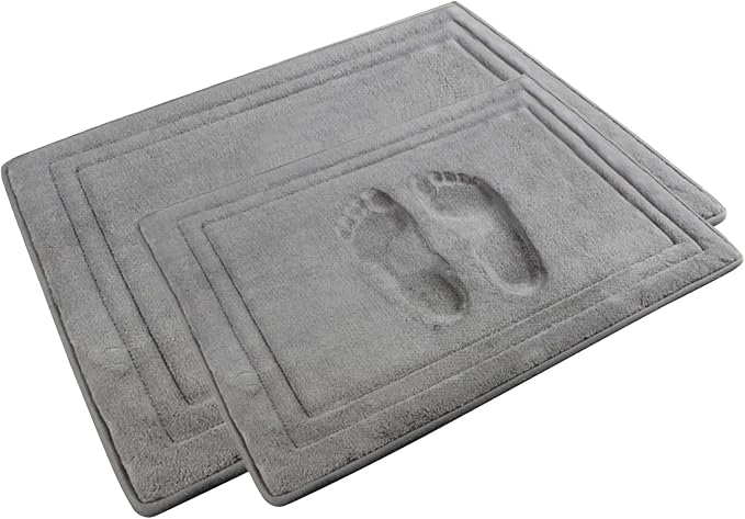 Memory Foam Bath Mat Grey Bathroom Rug Set of 2 Non-Slip Washable Bathmat | Soft Floor Mats Absorbent Plush Microfiber Shower Tub Bathmat Gray