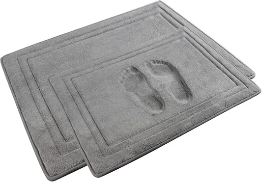 Memory Foam Bath Mat Grey Bathroom Rug Set of 2 Non-Slip Washable Bathmat | Soft Floor Mats Absorbent Plush Microfiber Shower Tub Bathmat Gray