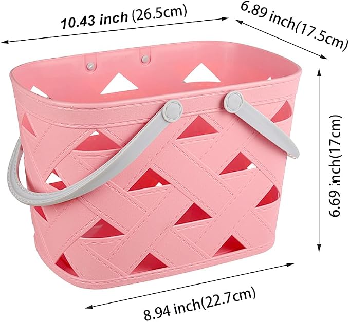 Portable Shower Caddy 2 Pack, Tote Plastic Storage Basket with Handle Shelf Organizers Bin for Bathroom, College Dorm, Kitchen, Garden, Camping, Cleaning Supplies (Pink 2 pcs)