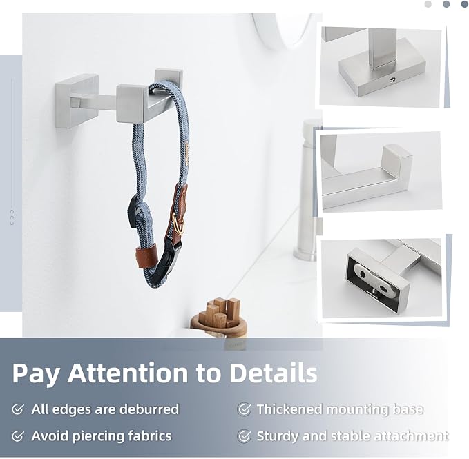 Angle Simple Towel Hook for Bathroom, SUS 304 Stainless Steel Double Robe Coat Hook, Hand Towel Hanger Wall Mount, Brushed Nickel