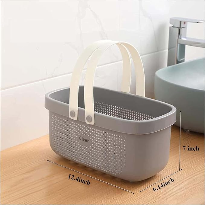 Silicone Shower Caddy Basket, Plastic Storage Baskets with Handles, Drainage Toiletry Organizer Bin, Dorm Shower Tote Bag for Bathroom, Kitchen, Closet, Bedroom, College, Gym, Camp - Grey
