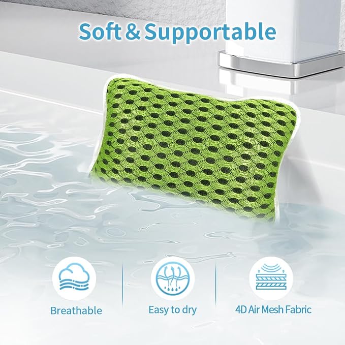 Luxury Bath Pillow, Slip-Resistant Neck & Back Support | 2 Strong Suction Cups Hold the Pillow Firmly in Place on Any Tub, Jacuzzi, or Spa Surface, Relaxing Spa Essentials