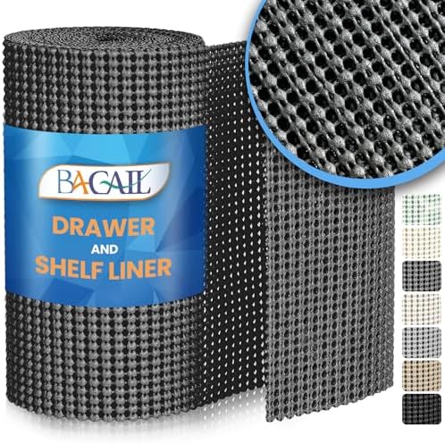 BAGAIL Non-Adhesive Shelf Liner, Thick Strong Grip Drawer Liners for Kitchen Cabinets, Heavy-Duty Easy Cut Cabinet Liners for Shelves, Pantry, Bathroom Cupboards - 17.5" x 20FT, Charcoal