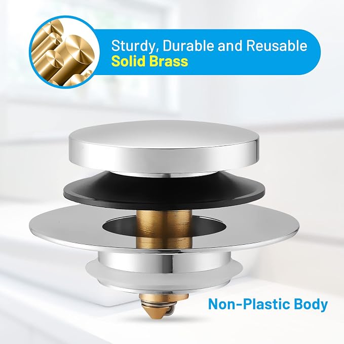 Bathtub Drain Stopper, Tub Plug for 1.5"-1.72" Regular Drains | Universal Pop Up Tub Stopper Replacement for Tip Toe/Trip Lever/Lift&Turn Tub Drains, 3 O-Rings,Chrome Plated