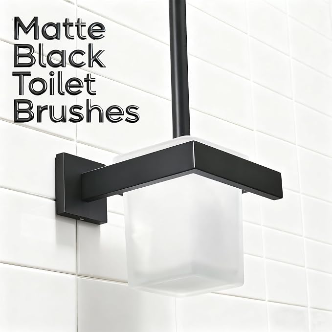 Matte Black Toilet Brush and Holder Set, NEWRAIN Wall Mounted Toilet Bowl Brush with Long Handle, Stainless Steel Toilet Brushes for Bathroom-Space Saving
